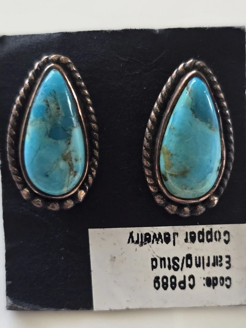 Kingman Turquoise Copper Stud Earrings, Southwestern